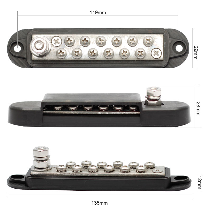 12V 250A 12 Terminal Power and Ground Distribution Block bus bar with Ring Terminals3