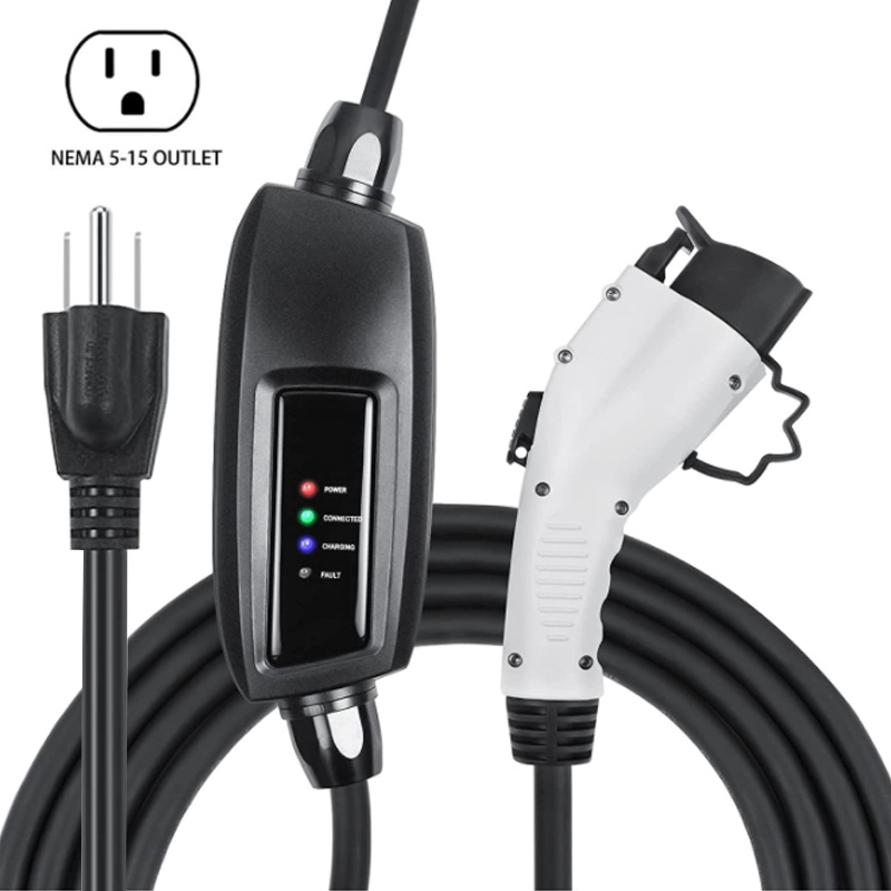 NEMA 5-15 Level 1 EV Charger 110V 16 Amp with 21 ft Extension Cord Compatible with J1772 EVs2