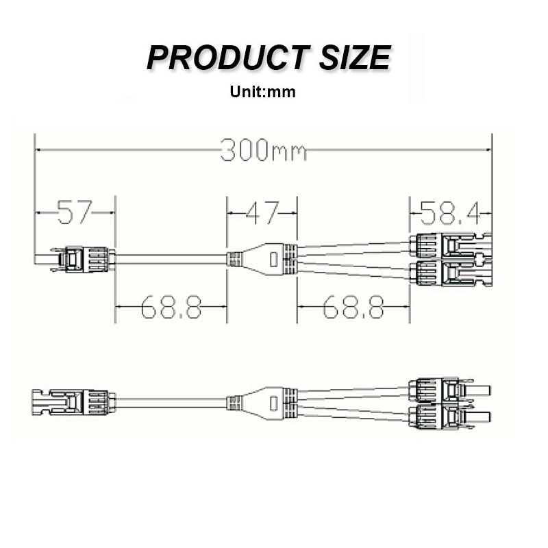 High quality 2 to 1 hot sale PV Y branch connector with 2 solar cable for solar PV system3