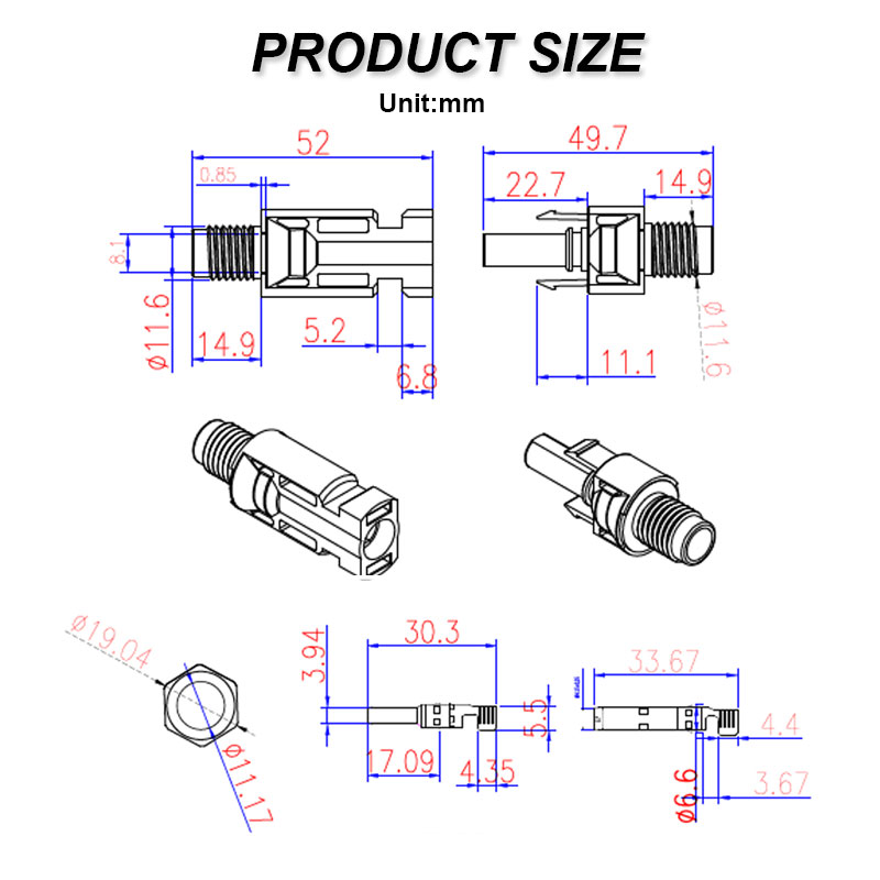 1000V PV Connector waterproof IP68 solar PV system connector DC PV Plug socket3