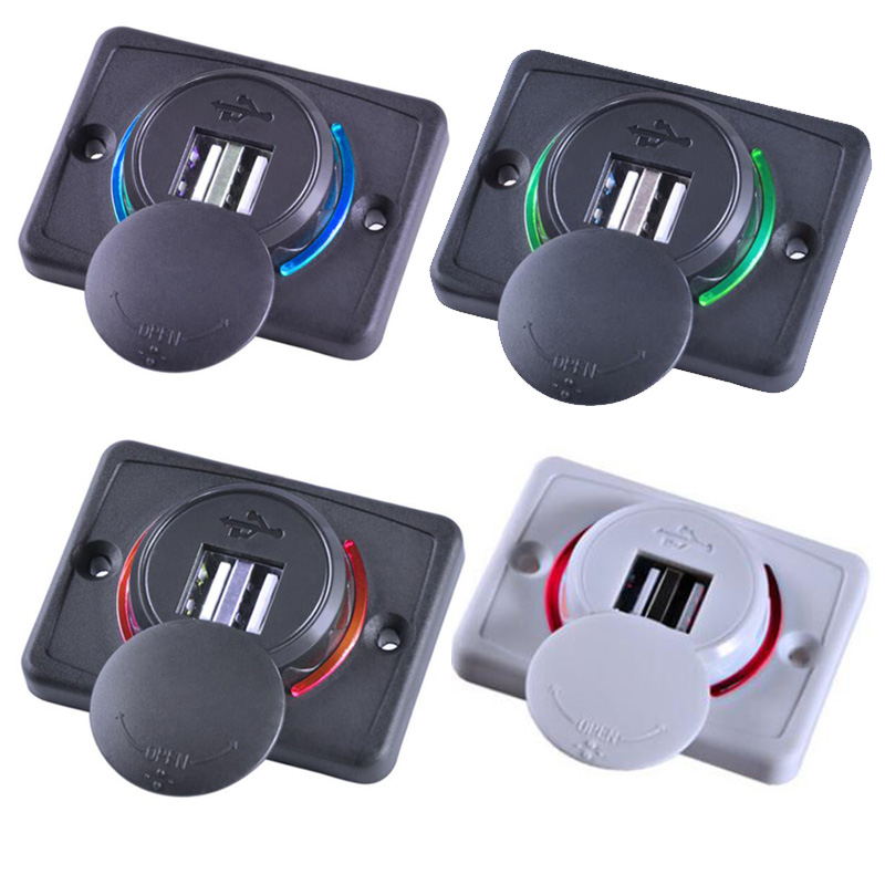 12V 3.1A Flat Surface Panel Mount Dual Socket Car Seat USB Bus Charger2