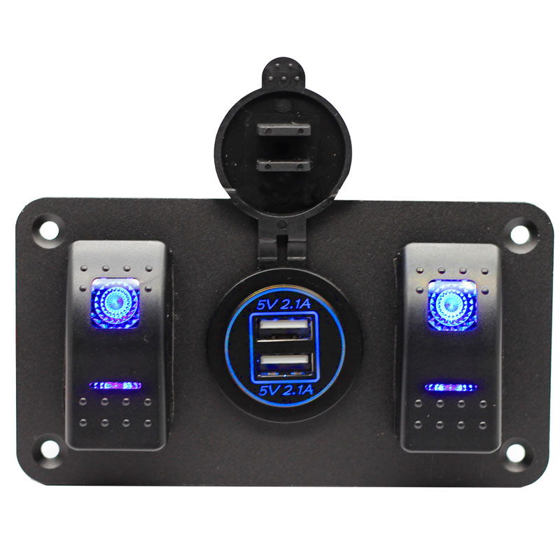 2 Gang Rocker Switch Panel with 4.2 Amp Dual USB Charger Waterproof 12V 24V DC Rocker Switch with Night Glow Stickers 1 buyer2