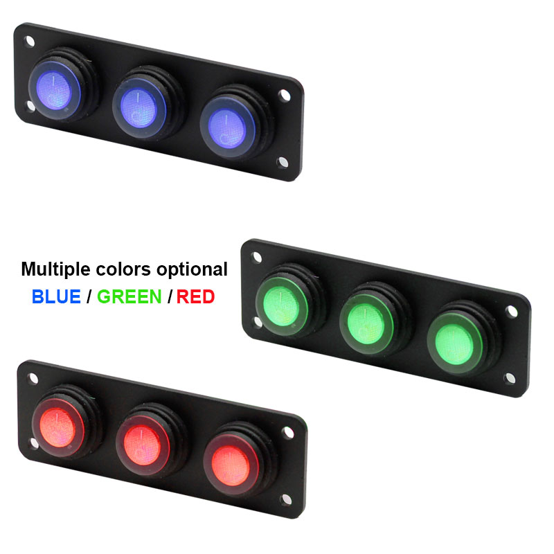 3 gang 12V red light waterproof rocker switch panel for Car Marine Boat Circuit Breakers Overload Protected2