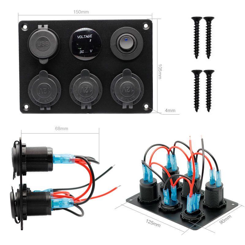 Cigarette Socket Panel 12V/24V 3 Cigarette Lighter Adapter with QC3.0USB Charger LED Voltmeter and ON Off Rocker Switch Multi-F3