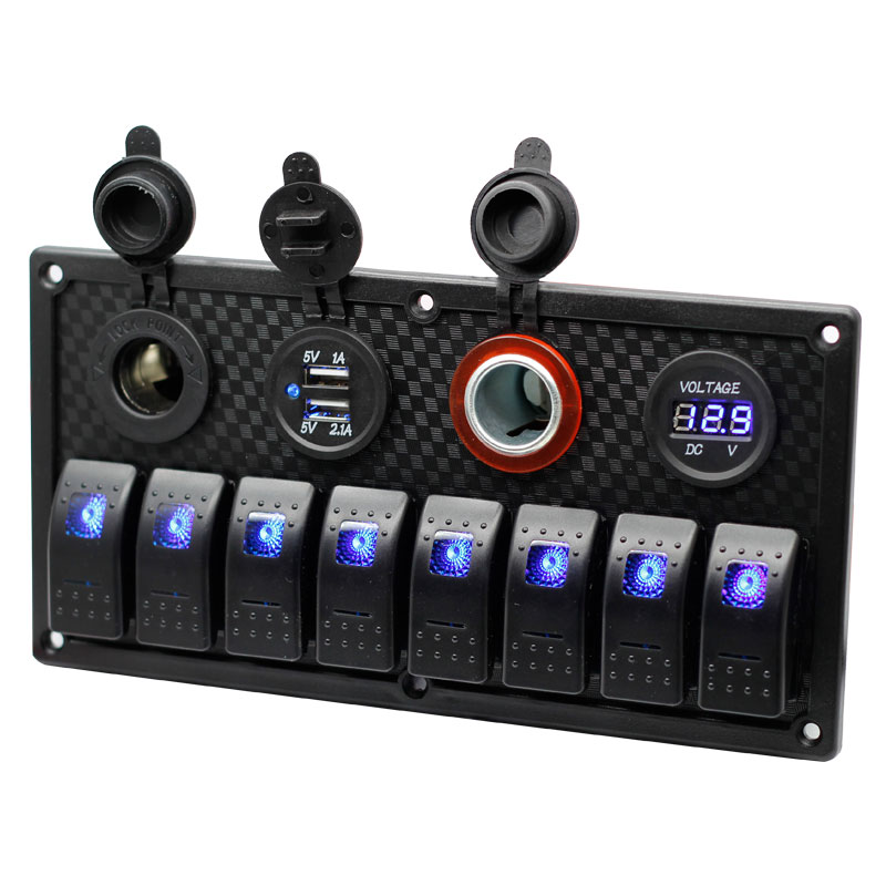 Waterproof 12V Led Light Push Button Toggle Electrical Car Rocker Boat Marine 8 Gang Switch Panel