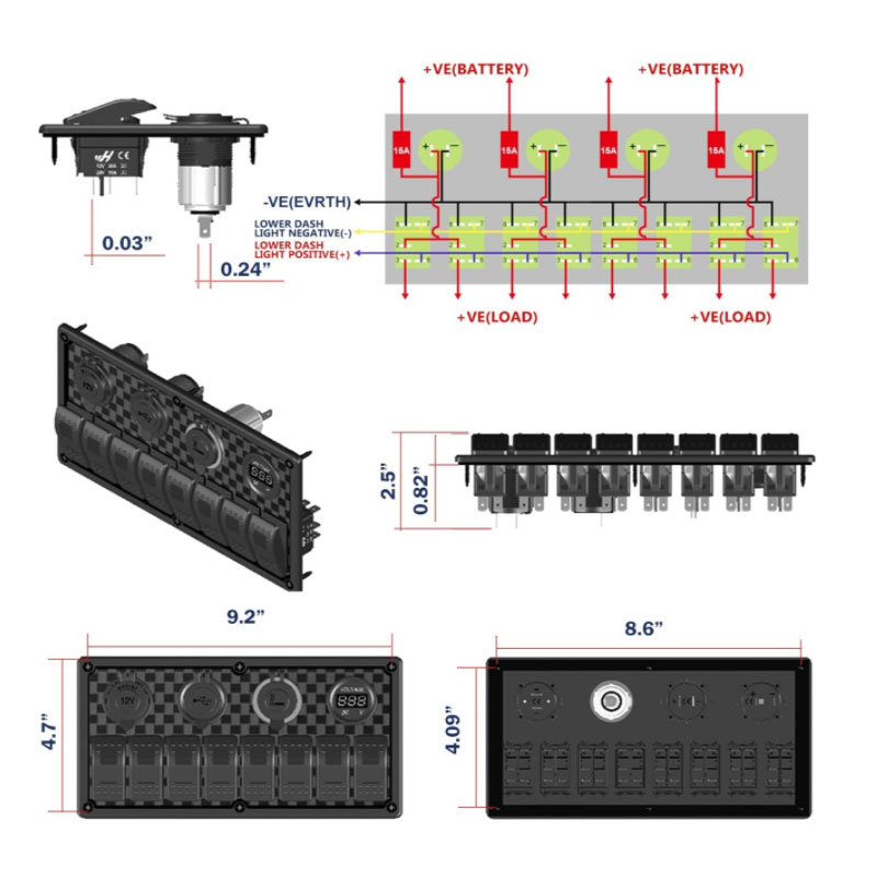 Waterproof 12V Led Light Push Button Toggle Electrical Car Rocker Boat Marine 8 Gang Switch Panel3