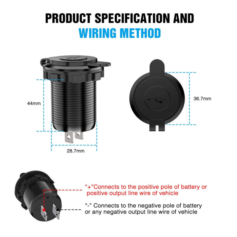 PD 3.0 65W USB Type C Chargers Sockets 1-1/8" cut-out CE3