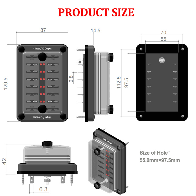 Waterproof 32V 12Way Car Boat Marine Blade Fuse Box with LED Light Indication & Protection Cover3