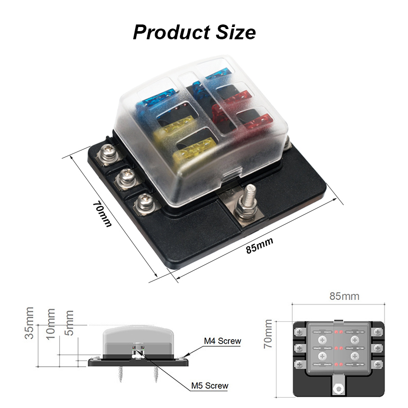 6-Way Fuse Holder, with Short-Circuit Indicator, with 12 Ordinary Fuse Fuse + 8 Heat Shrinkable Tube Ring3