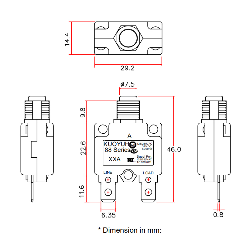 Kuoyuh 88 series plastic nut resettable thermal motor protection circuit breaker2