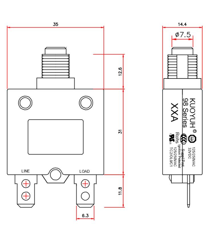 KUOYUH 98 series 13A Manual Reset Thermal Overload protector Circuit Breaker3