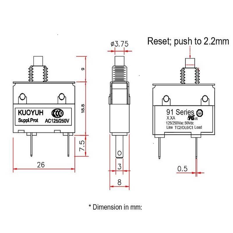 Kuoyuh 91 series 5A Manual reset Overload protector Mini Circuit Breaker3