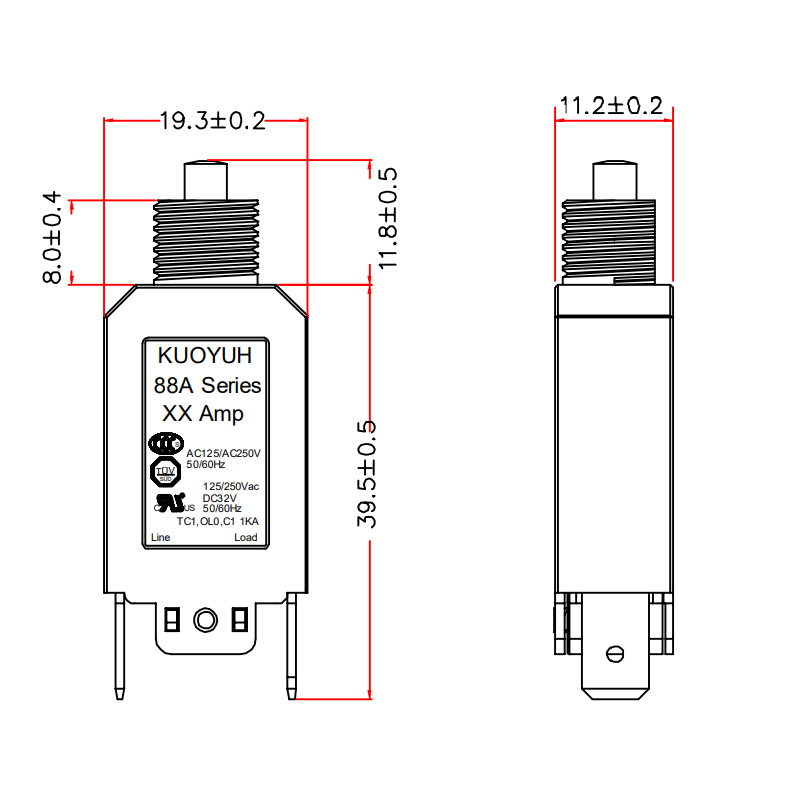 KUOYUH 88A series 12A Overload protector push button switch electric automatic miniature circuit breaker3