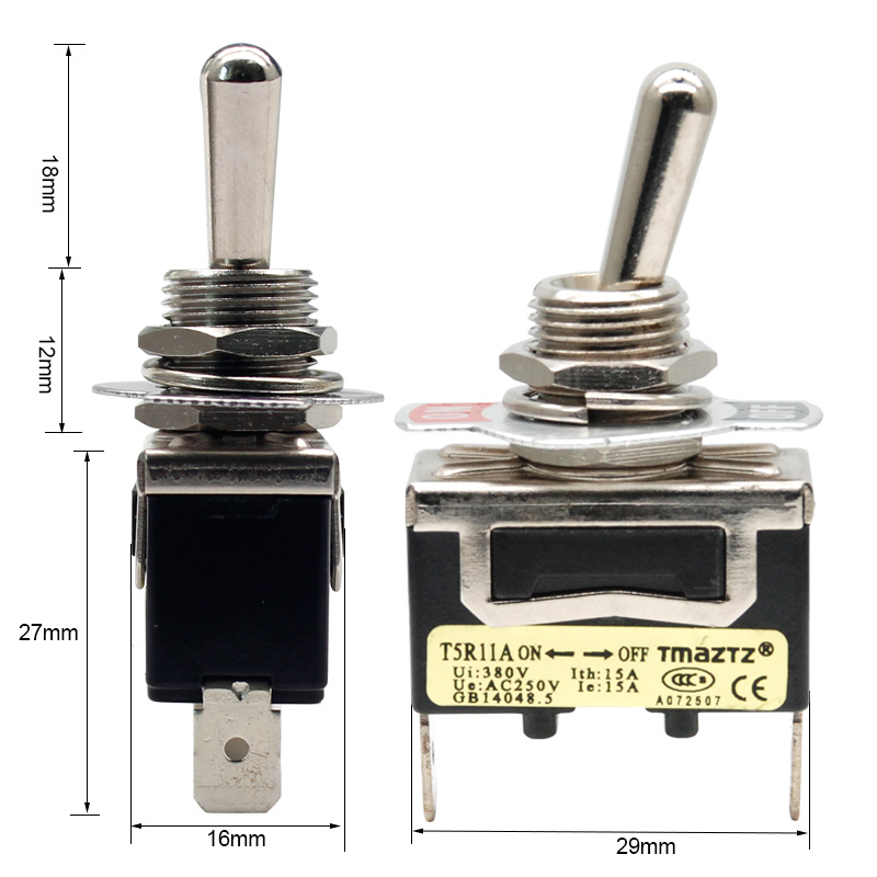 15A 250V 20A 125V SPST 2 Pin ON/Off Switch Metal Bat Waterproof Boot  Cover Rocker Toggle Switch3