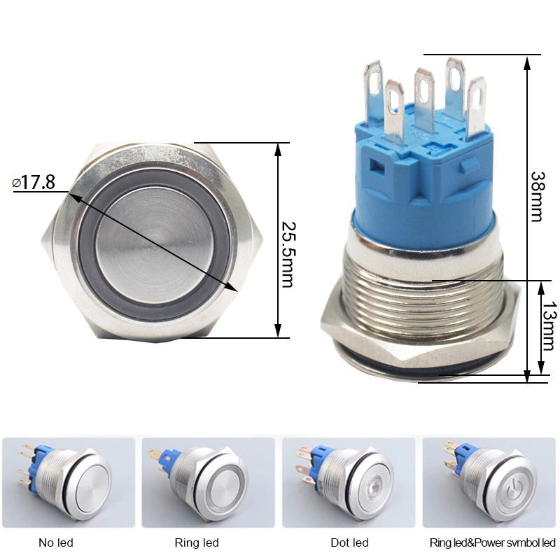 Waterproof 12mm 16mm 19mm 22mm Momentary LED Push Button Metal Switches3