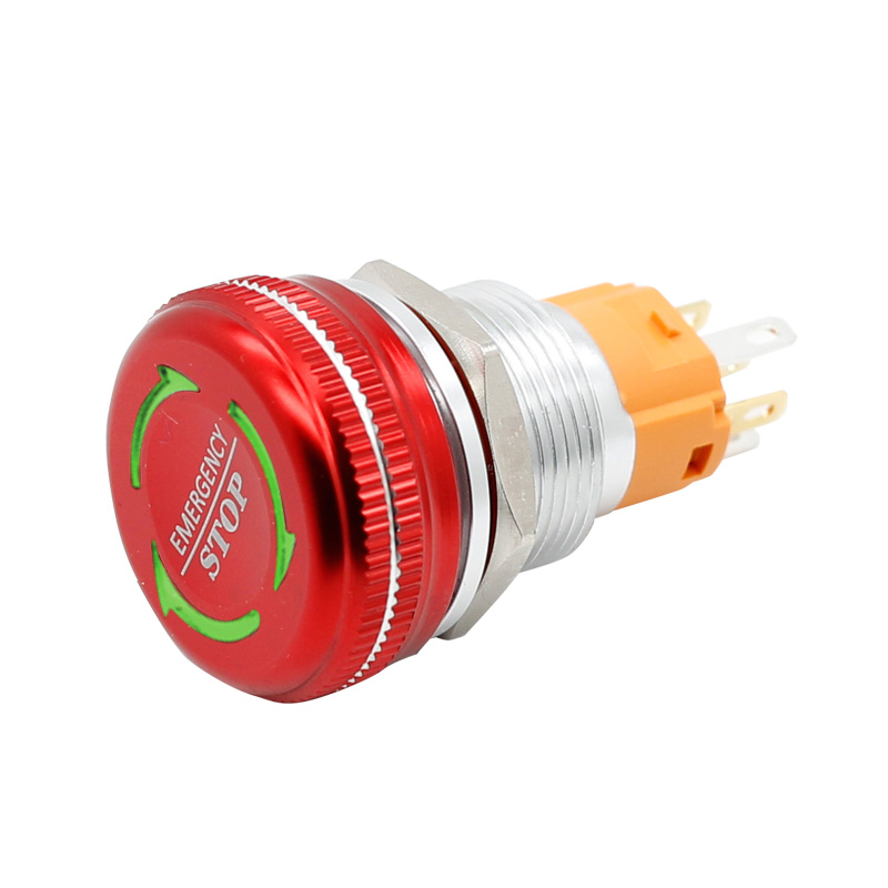 16/19/22mm IP65 red mushroom head self-locking 1NO1NC with red/green LED light metal emergency stop button switch