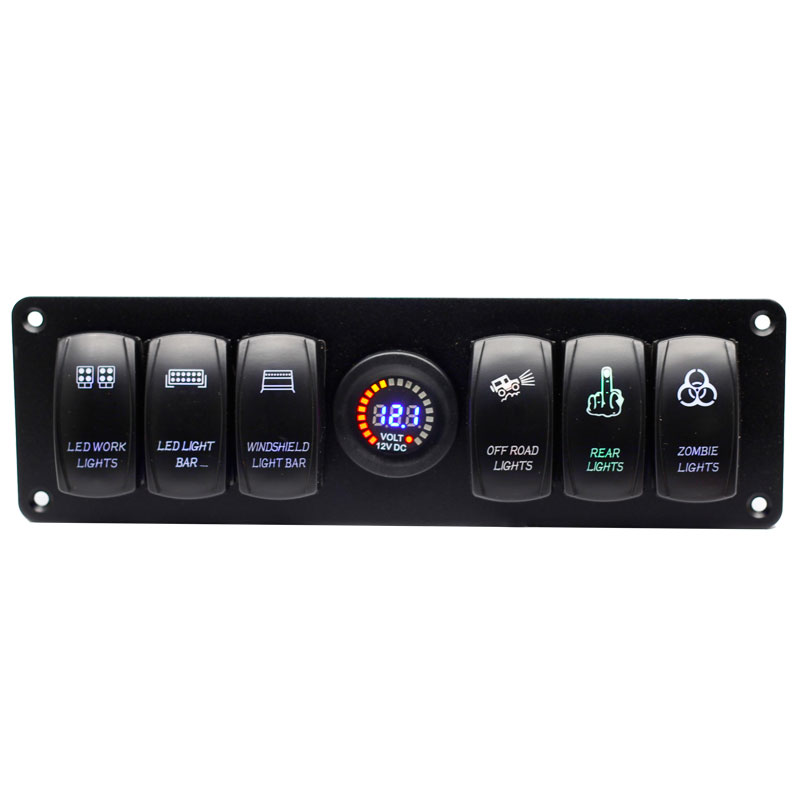 Aluminum 6 Gang Push Button 12V Boat Marine Switch Panel Dual USB and Voltmeter RV Control Panel for Car Truck Boat Marine2