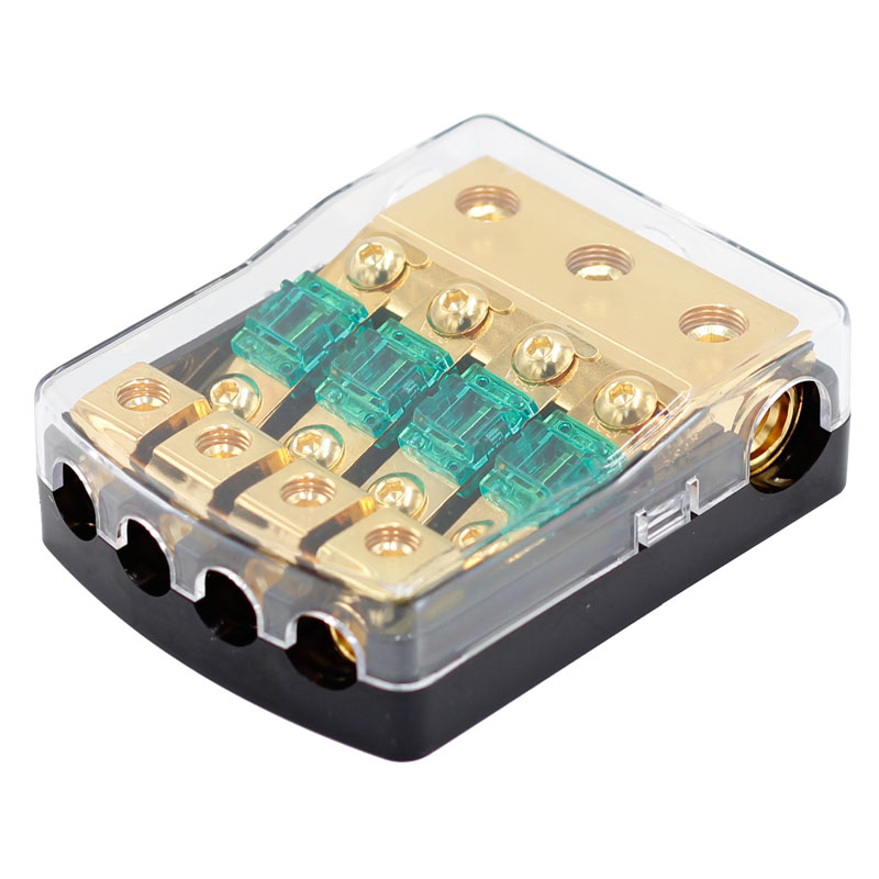 Solid Brass Material Copper 0 4 Gauge to 8 Gauge 60 Amp Mini ANL 4 Way Fuse Holder Distribution Block2