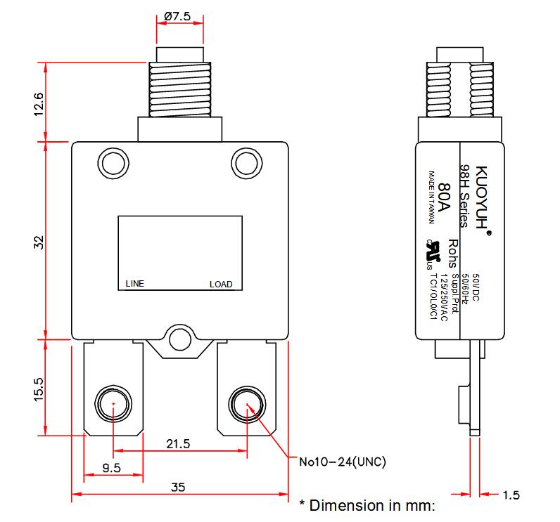 Kuoyuh 98H series 40A 50A 60A 70A 80A manual reset thermal overload protector switch circuit breakers for generator3