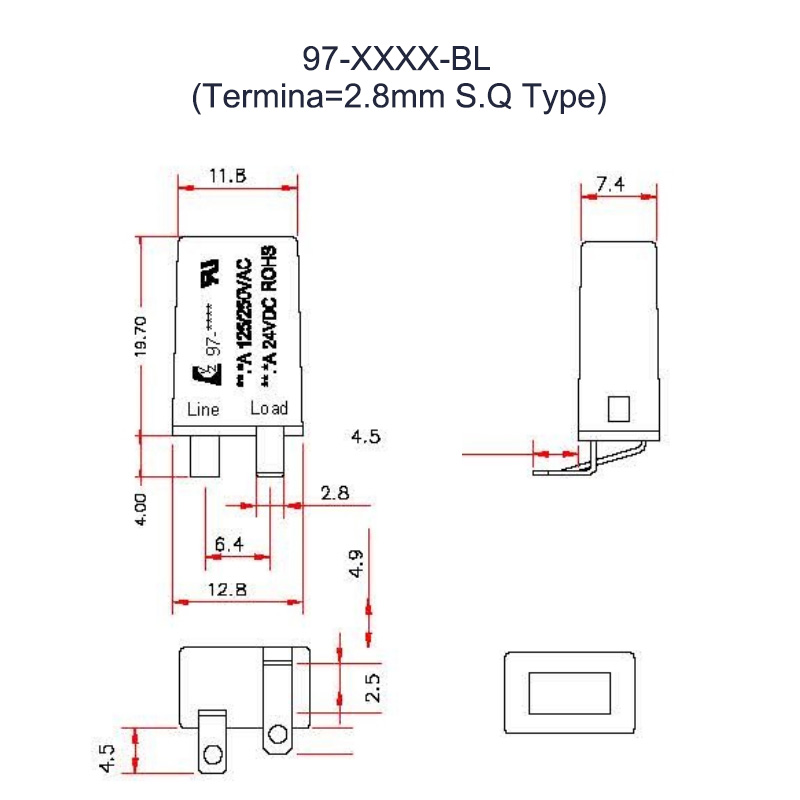 Kuoyuh 97 series 3A 3.5A single pole pcb auto reset thermal circuit breakers3