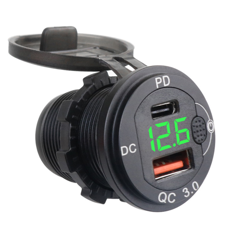 QC3.0 Dual USB Car Charger with Switch touch Button LED Voltage Display for 12V/24V Cars Boats Motorcycle2