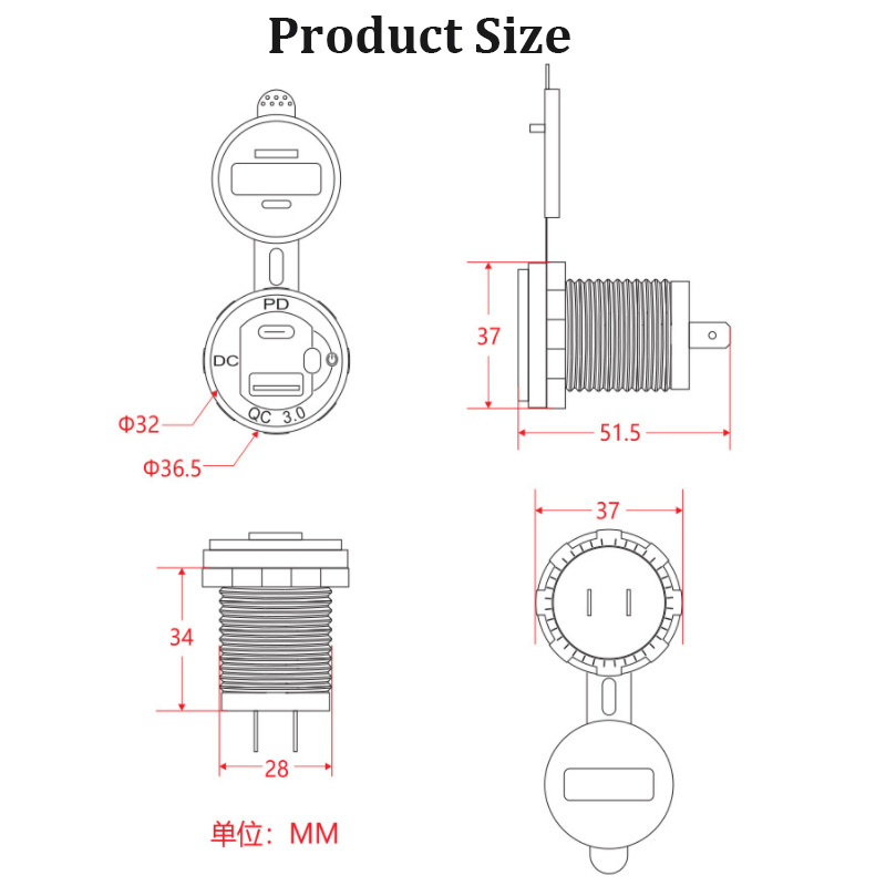 QC3.0 Dual USB Car Charger with Switch touch Button LED Voltage Display for 12V/24V Cars Boats Motorcycle3