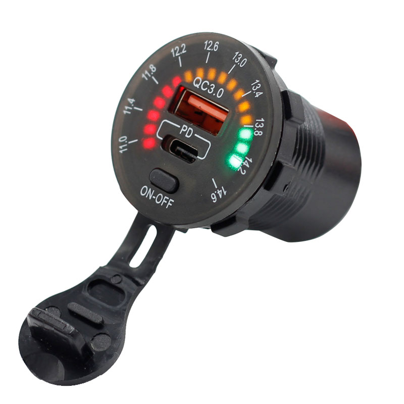 4.8A USB Car Charger Socket 12V/24V 36W with ON OFF button Switch and Voltmeter