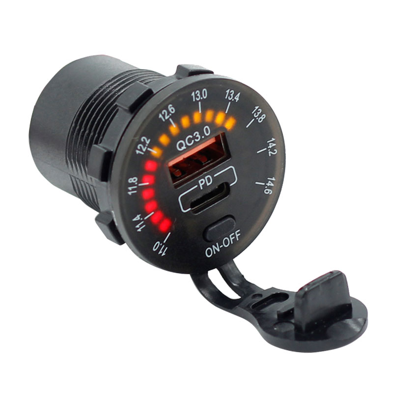 4.8A USB Car Charger Socket 12V/24V 36W with ON OFF button Switch and Voltmeter2