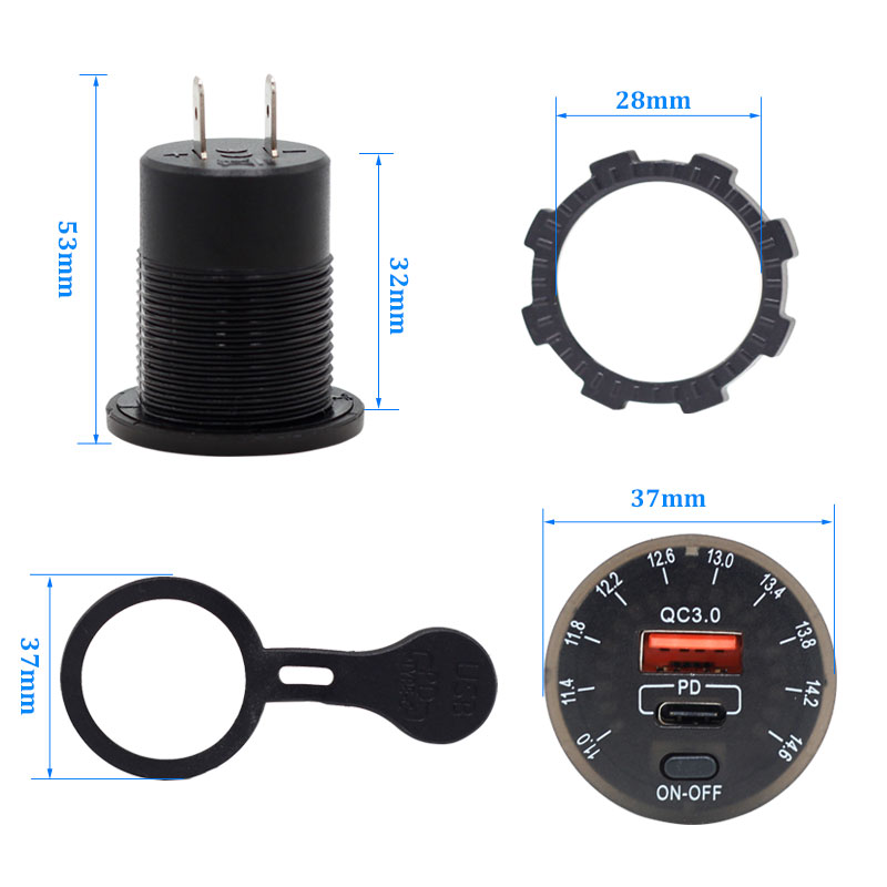 4.8A USB Car Charger Socket 12V/24V 36W with ON OFF button Switch and Voltmeter3