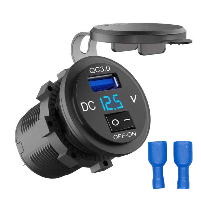 12V QC3.0A LED Light Dual Port Switching USB Car Charger Socket for Car Boat Marine Mobile Phone2