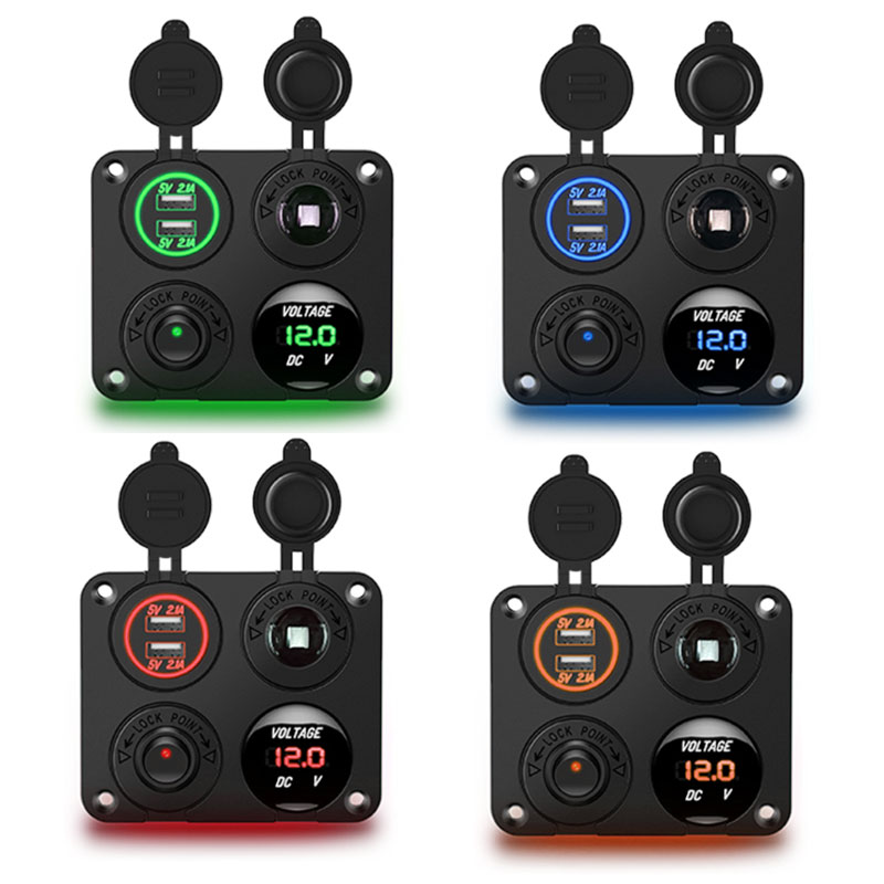 4 in 1 ON/OFF Charger Socket Panel Dual USB Socket Power Outlet LED Voltmeter2