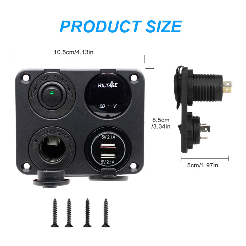 4 in 1 ON/OFF Charger Socket Panel Dual USB Socket Power Outlet LED Voltmeter3