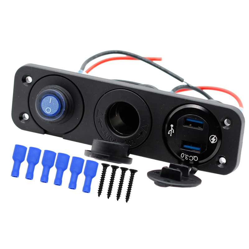 QC 3.0 Dual USB Ports LED Voltmeter 12V Power Socket Outlet Car Boat Marine RV Switch Panel