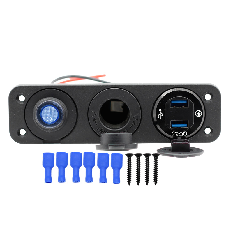 QC 3.0 Dual USB Ports LED Voltmeter 12V Power Socket Outlet Car Boat Marine RV Switch Panel2