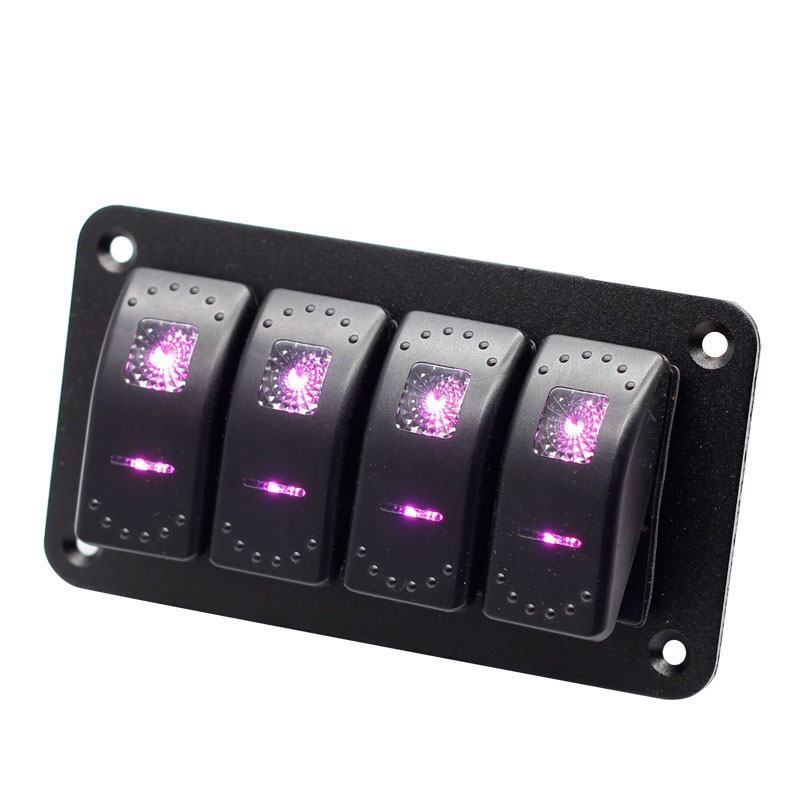 4 Gang 5PIN Rocker Switch Panel switch IP65 DC 24V Purple color Waterproof aluminum Panel For Car Boat Marine