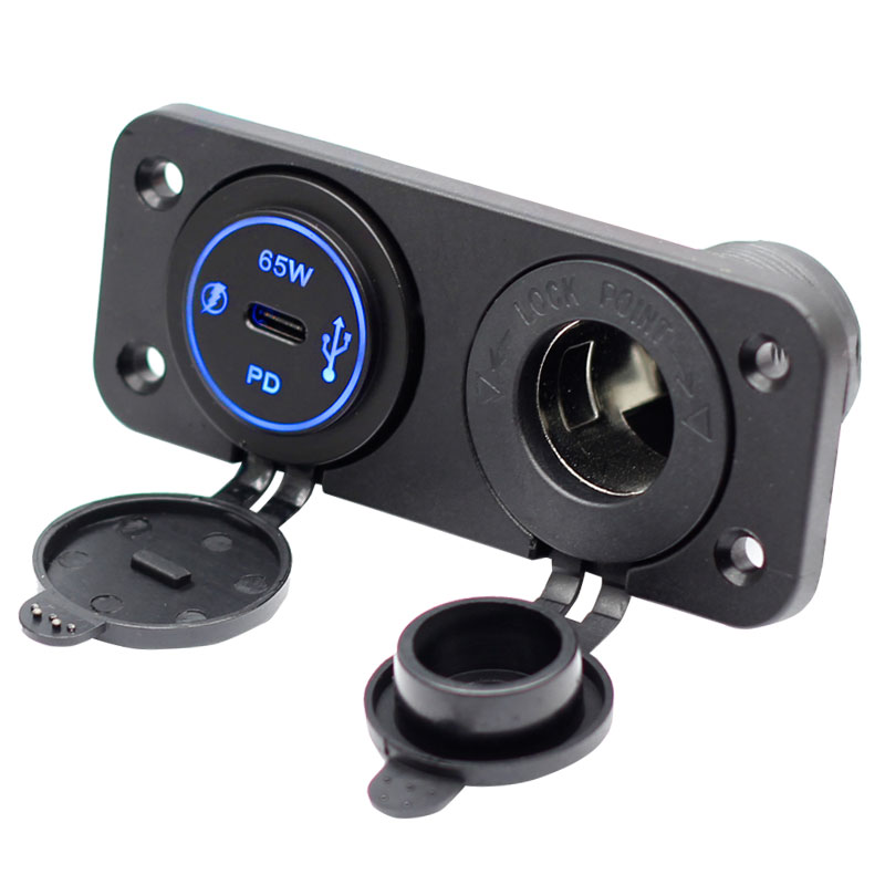 Waterproof 65W PD Car Charger Socket Panel for Laptop