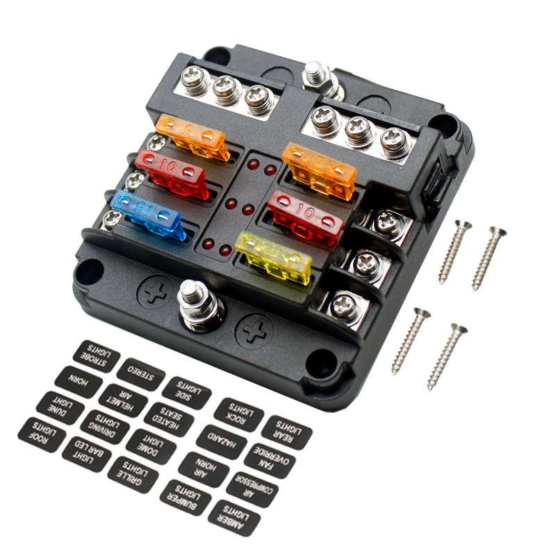 6 Way LED Warning Indicator 6 Circuits Negative Bus Fuse Box for Car Boat Marine RV Truck2