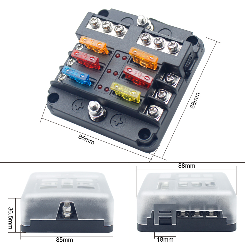 6 Way LED Warning Indicator 6 Circuits Negative Bus Fuse Box for Car Boat Marine RV Truck3