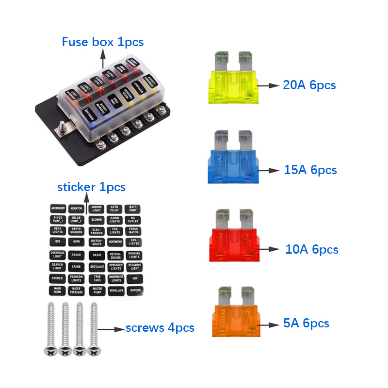 Protection Cover Holder Standard Circuit Fuse Holder Box Block for Car Boat 12 Way Blade Fuse Box3