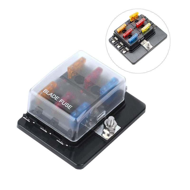 6 Way Blade Fuse Box with LED Light Indication & Protection Cover Holder Standard Circuit Fuse Holder Box Block for Car Boat