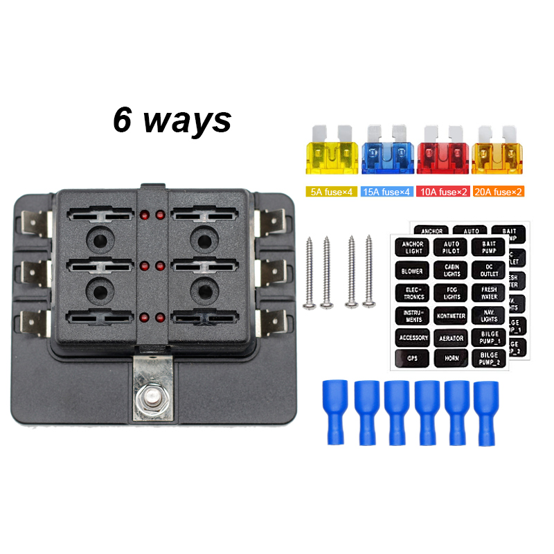 6 Way Blade Fuse Box with LED Light Indication & Protection Cover Holder Standard Circuit Fuse Holder Box Block for Car Boat2