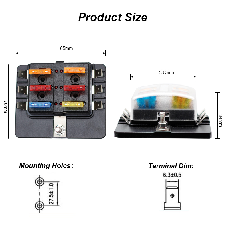 6 Way Blade Fuse Box with LED Light Indication & Protection Cover Holder Standard Circuit Fuse Holder Box Block for Car Boat3