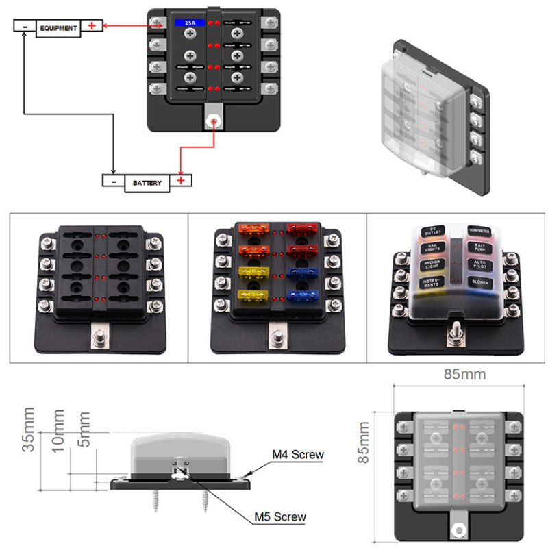 8 Way Blade Fuse Block Waterproof Fuse Box Holder Car Boat Truck Automotive Auto Fuse Components3