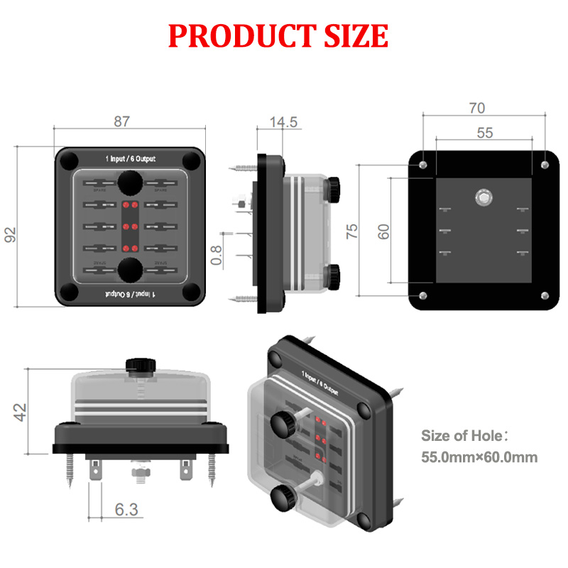 Waterproof 32V 6 Way Car Boat Marine RV Truck Blade Fuse Box 3