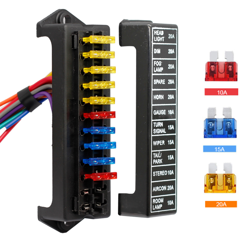 12Way DC 12V Volt Fuse Box Block Holder ATC ATO 2-input 12-ouput Wire2