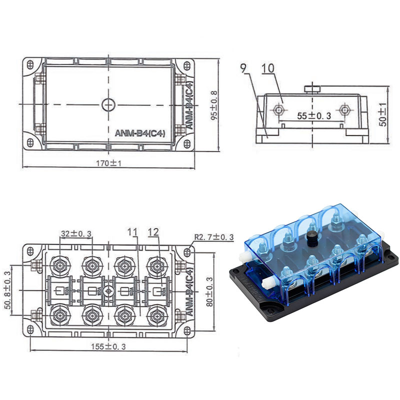 DC 32V 300A 4 Way ANM-C4 ANM Fuse Holder Bolt Down Fuse box3