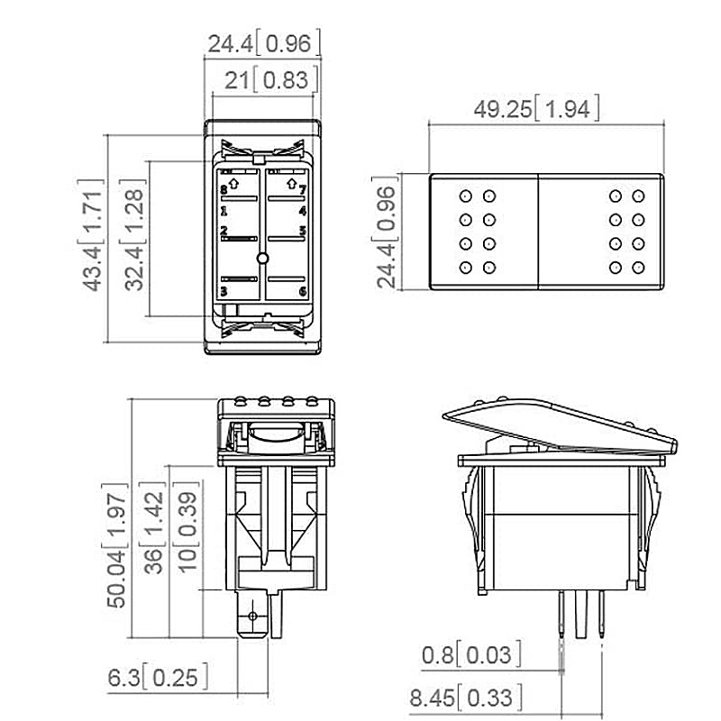 12v 24v ON OFF Dual Light 3Pin Customized Waterproof Boat Rocker Switch With Lasered Symbol3