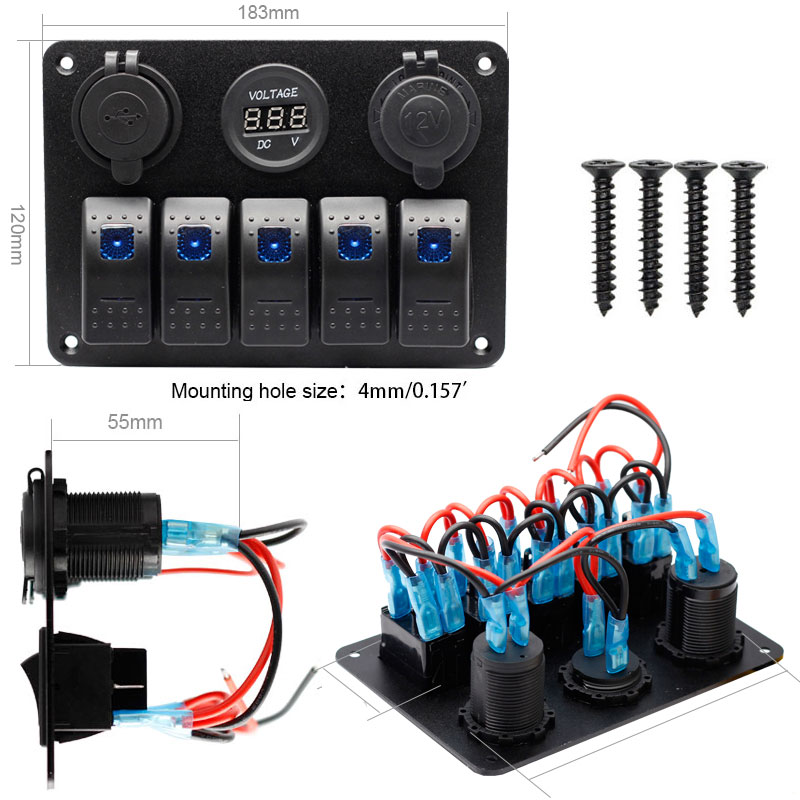 RV 12v 24v controle Button Universal 6 Gang Switch Panel Blanks Holder Housing Kit , Boat Car Led Marine Rocker Switch Panel3