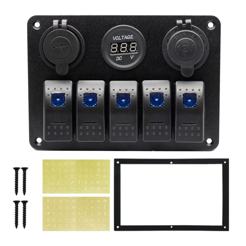 RV 12v 24v controle Button Universal 6 Gang Switch Panel Blanks Holder Housing Kit , Boat Car Led Marine Rocker Switch Panel2