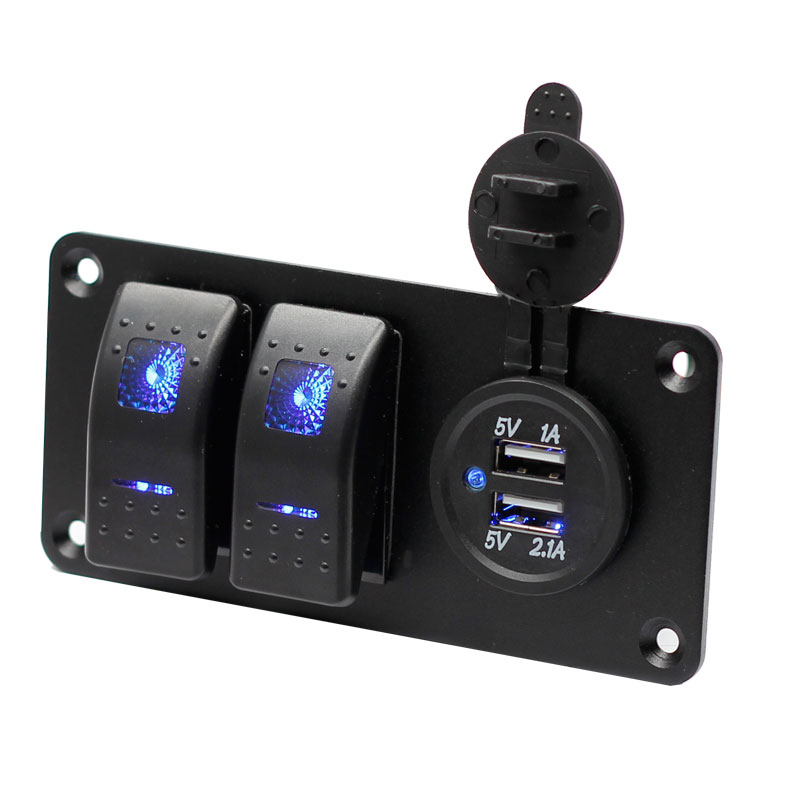 3 Gang Rocker Switch Panel with 3.1 Amp Dual USB Charger Waterproof 12V 24V DC Rocker Switch with Night Glow Stickers